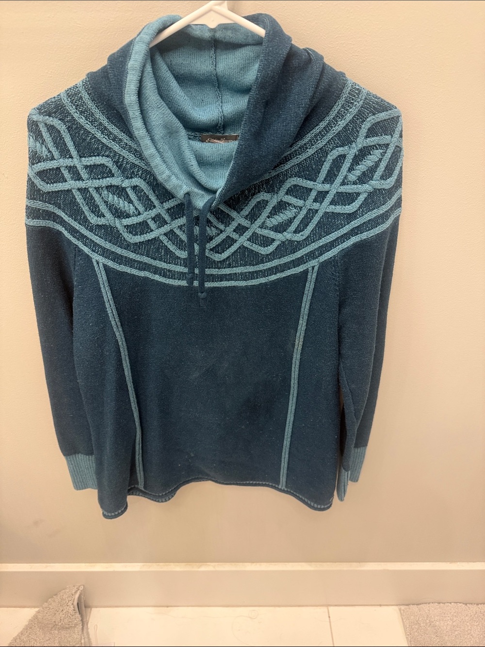 Eddie Bauer Two-Tone Teal Cowl Neck Sweater